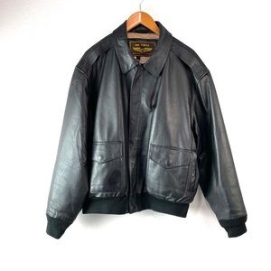 Men's Black Leather Bomber Jacket - Style